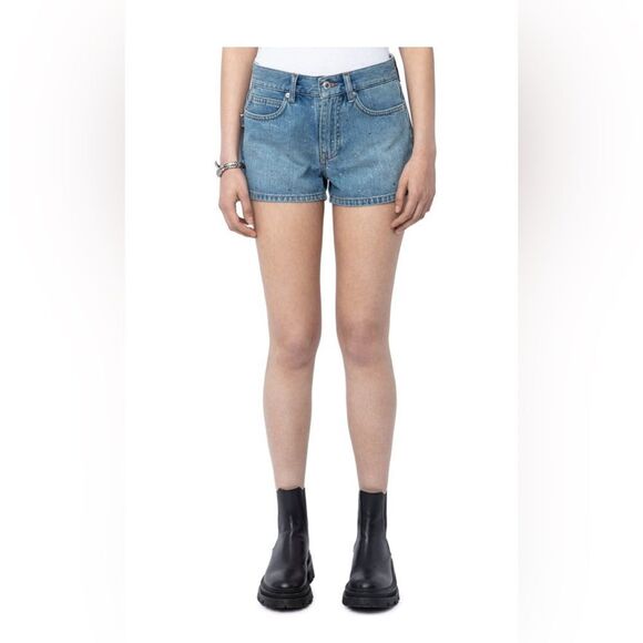 Zadig & Voltaire crystal studded Denim Blue Women's Shorts. NWT.  Size 40 - Picture 1 of 13